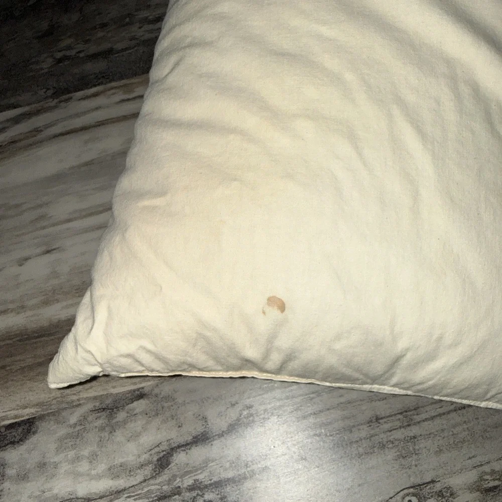 Vintage Off White Down Feather Pillow 25X18 Inch Good Fill Level Stain Areas